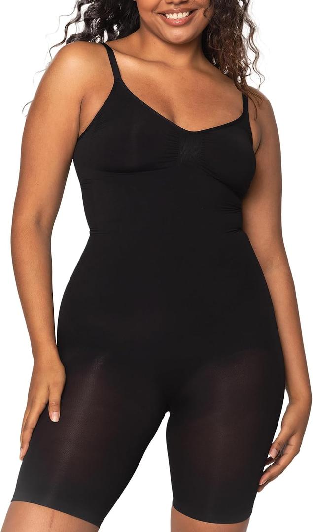 Essenciel Seamless Shapewear Dupe Bodysuit for Women, Tummy Control, Butt Lifter, Thigh Slimmer, Adjustable Straps, Easy On/Off, Invisible, 360 Shaping (Black, XXL)