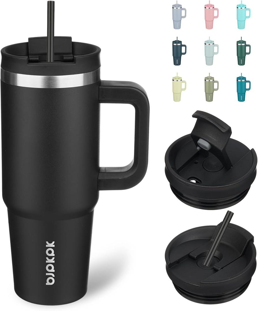 BJPKPK 30oz Stainless Steel Insulated Tumbler With Handle And Lid Straw Travel Coffee Mug Thermal Cup,Black