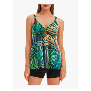 Tankini Swimsuits for Women Tummy Control Swimsuit Modest Tankini Top with Boyshort Bathing Suits Swimwear, Green, XXL