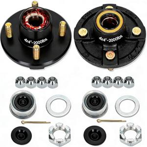 2 Sets 4 Lug Trailer Hub Kit for 2000 Lbs, for 1'' BT9 Straight Axle Spindle Trailer hub 4 lug, Prelubricated L44643 Bearings 44 Trailer Axle Kit, Boat Trailer Hubs 4 Lug(only for Straight Spindle)
