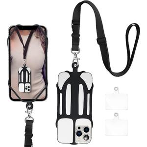 Phone Lanyard, Phone Lanyards for Around the Neck, 2 in 1 Phone Strap with Silicone Phone Holder and Patch, Fits iPhone and Most Cell Phones (Black)
