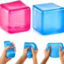 2Pcs Ice Cube Squishy Toy, Slow Nice Cube Fidget Toys, Stress Balls for Adults, Stress Relief Boost Focus Stress Balls Squeeze Children's Desktop Toys (Blue + Pink Packaged in A Color Box)