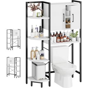 K2 Heavy Duty 7-Tier Over The Toilet Storage CabinetWith Magnetic Doors & Adjustable FeetFreestanding Above Toilet ShelfSpace Saver Bathroom Organizer 9.3"D x 31.5"W x 67.2"HBeige White