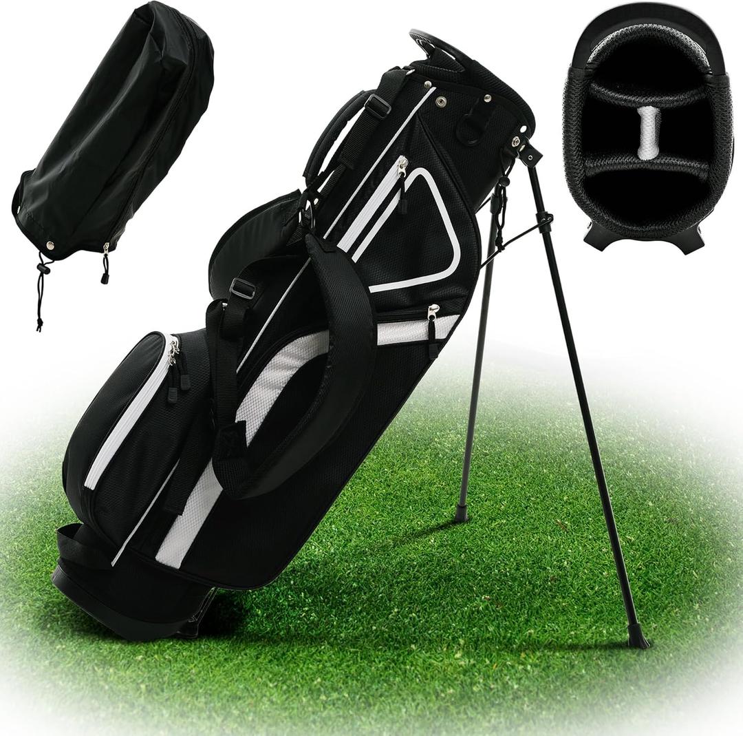 Ultra-Lite Golf Stand Bag - 3 Lbs, 4 Way Divider Portable Golf Club Carry Bag, Water-Repellent Golf Travel Case with Rain Hood, Golf Gifts for Men and Women (Black)