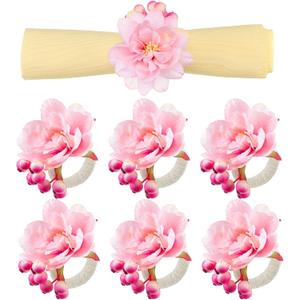 12 Pcs Pink Flower Napkin Rings Handcraft Floral Napkin Holder Table Decor for Summer Wedding Picnics Banquet Birthday Party
