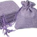 PATIKIL 50Pcs Burlap Bags with Drawstring, 2.7x3.5 Inch Linen Favor Gift Bags Reusable Jewelry Pouch Sacks for Party Christmas Festival, Purple (1 Count (Pack of 50))