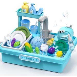 Play Sink with Running Water,Kitchen Play Sink Toys for Boys,Upgraded Real Faucet and Play Dishes,Pretend Role Play Toys for Girls Boys,Birthday Gifts for Kids 3-5,Practice Cleaning