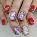 24Pcs Independence Day Press on Nails Short Square Fake Nails Silver Glitter Glue on Nails Blue Stars Stripes Design False Nails 4th Stick on Nails Bling Reusable Artificial Nails for Women