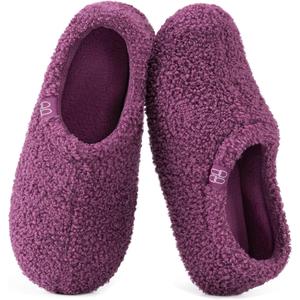 HomeTop Women's Fuzzy Curly Fur Memory Foam Loafer Slippers with Polar Fleece Lining (8.5, Purple)