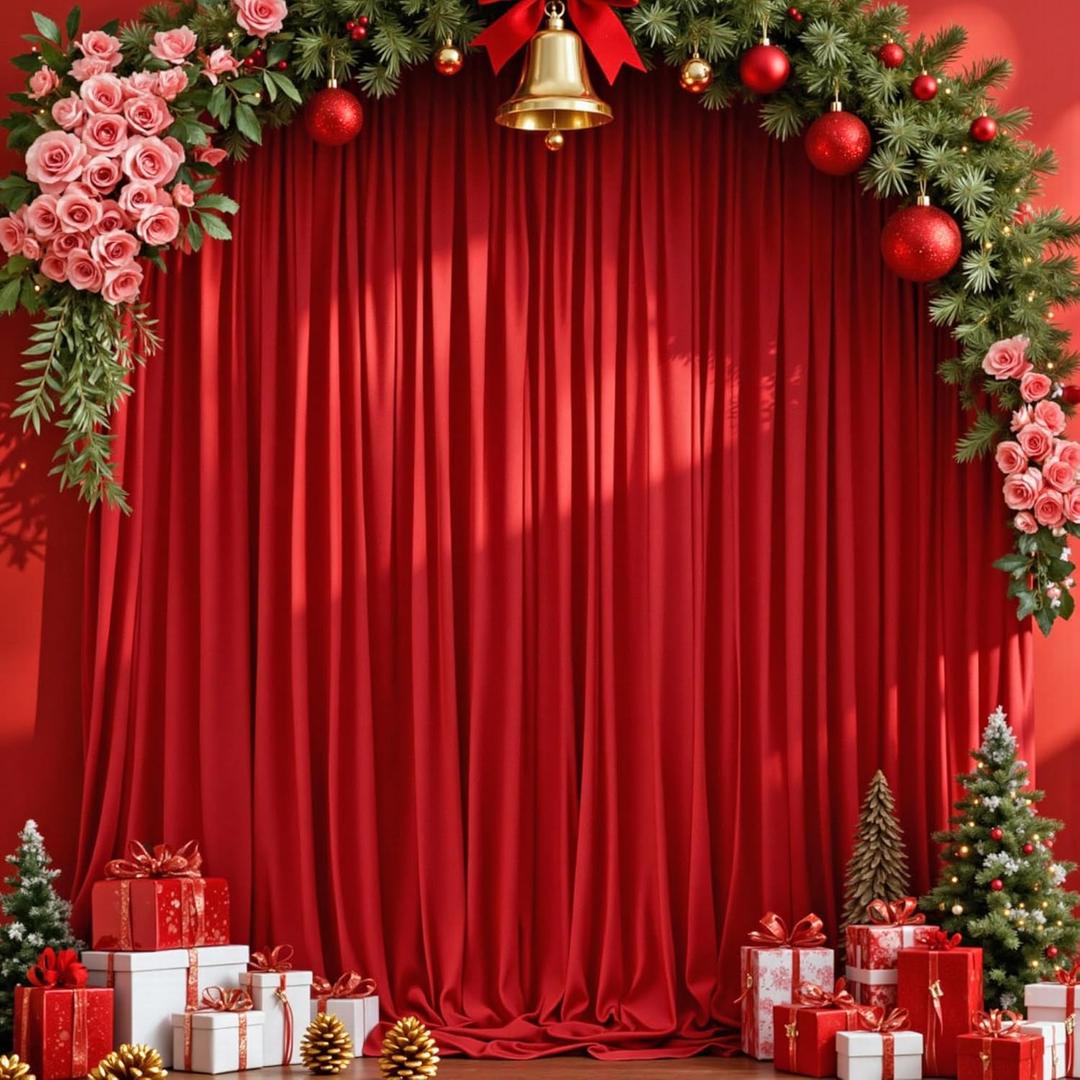 MEETSKY Red Backdrop Curtains for Party Christmas Day Wedding Ceremony Red Curtains Fabric Photography Backdrop Drapes for Birthday Party Baby Shower,5ft x 10ft,2 Panels