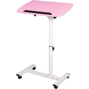 Pink Standing Desk Rolling Adjustable Angle & Height Laptop Desk with Wheels Small Computer Cart Over Bed Table Mobile Laptop Table for Home Office