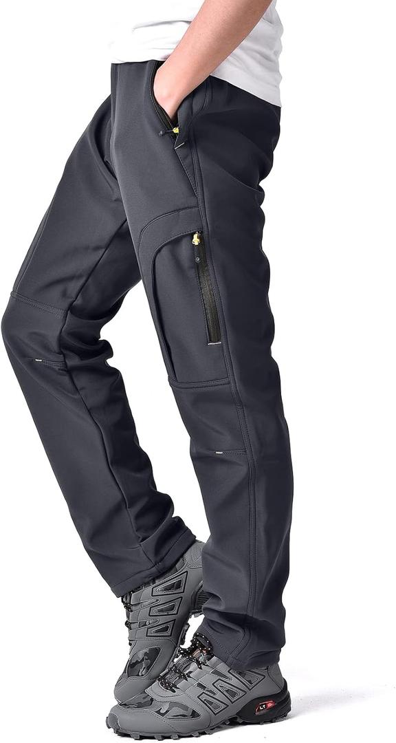 Toomett Men's hiking Snow Pants Skiing Winter Insulated Fleece lined Outdoor Water Repellent camping,walking,fishing (32, Grey)