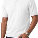 August Alley Men's Henley Neck Knit T-Shirts, White, X-Large (XL)