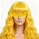 Long Curly Wave Wig with Heart Sunglasses and Hair Cap  Set of 3 | Colorful Colored Party Wigs Funny Costume Hairpieces for Halloween Cosplay (Yellow)
