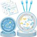 Beach Bachelorette Party Decorations - 96 Pcs Last Toast on The Coast Tableware Set, Disposable Blue Bachelorette Paper Plates Napkins Forks, Bridal Shower Decor Supplies, Serves 24 Guests
