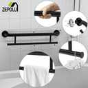 Black Towel Grab Bar 24 Inch - 1.25 Diameter, Zepolu Stainless Steel Safety Bar w/Towel Holder for Bathroom, Shower Assist Balanced Support Handle, Wall Mounted Towel Rack for Senior Elderly Handicap