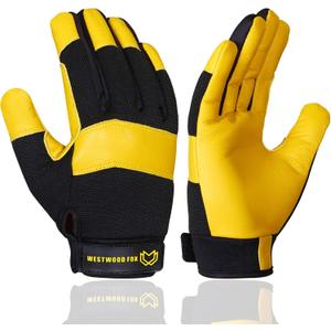WESTWOOD FOX Gardening Working Gloves Leather Safety Thorn Proof Gloves for Mens & Women Flexible Heavy Duty Mechanic Gloves (Small, Yellow)