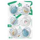Tommee Tippee Night Time Pacifier, 6-18 Months, Symmetrical Silicone Baglet, BPA-Free Binkies, Glow in The Dark Technology, Blue Rainbow, Pack of 6