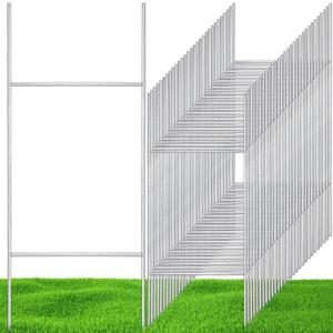 Therwen 100 Pcs H Stakes for Yard Signs 30'' x 10'' Metal Heavy Duty H Frame Wire Stakes Weatherproof Metal Holder for 250 Anniversary USA 4mm 5mm Corrugated Signs Board Guidepost Yard Decor