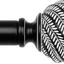 Black Curtain Rods for Windows 48 to 84 Inches, TONIAL 1 Inch Adjustable 32-86 Inch Long Drapery Rod with Wood Grain Leaf Pattern Finials, Boho Curtain Rod for Living Room, Bedroom, Outdoor