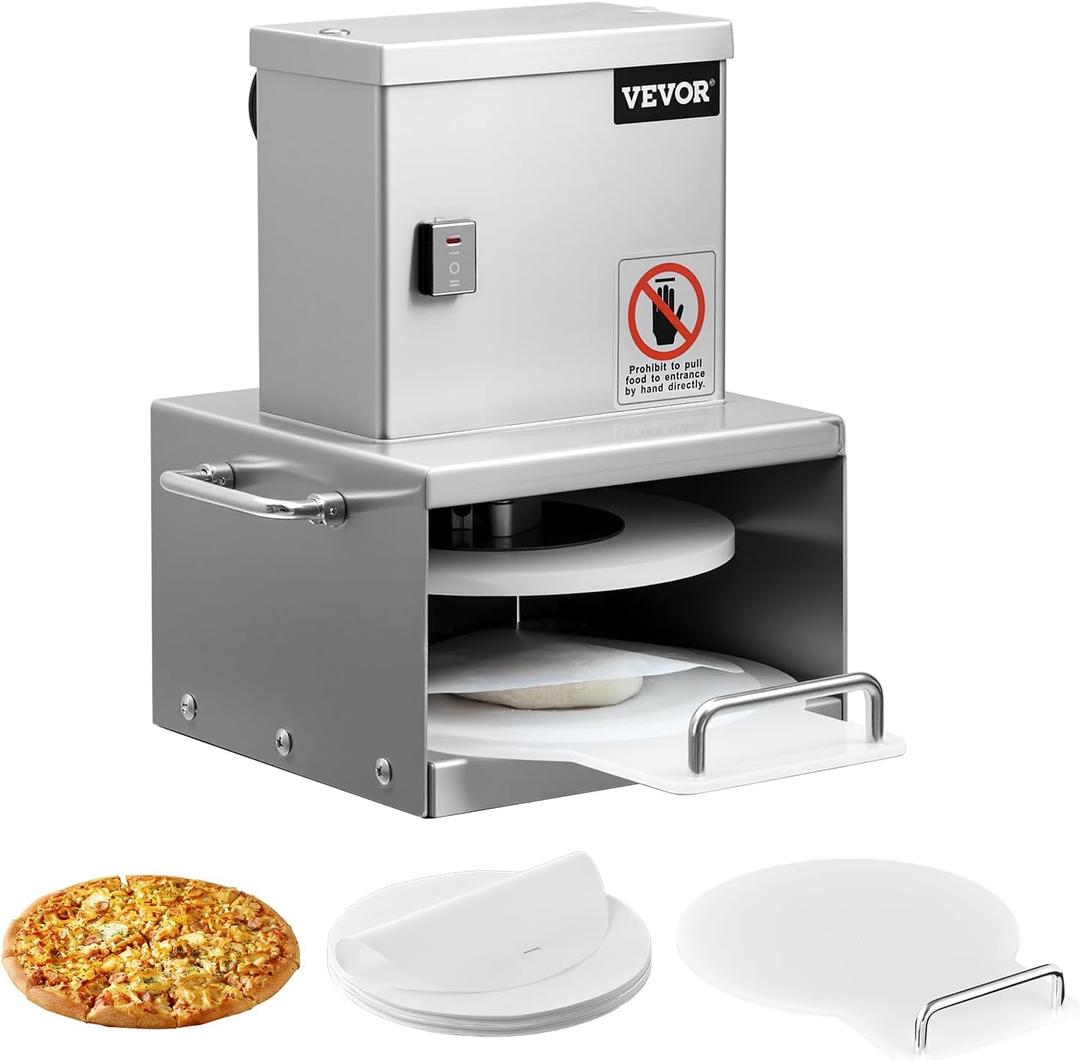 VEVOR Electric Pizza Dough Press Machine, 6 Inch Pizza Pastry Press Plate, Stainless Steel Bread Presser, Commercial Forming Machine with Adjustable Thickness and 100 Sheets of Parchment Paper