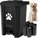 Tebiete Dog Poop Trash Can Outdoors Pet Waste Station with Lid Dog Waste Disposal Container with Removable Inner Bin Bucket Hands-Free Pedal Garden Yard Home with 5Rolls Waste Bags, Black