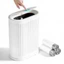 1.8 Gallon Press Top Small Garbage Can with Lid, White Stainless Steel Garbage Can, Removable Inner Garbage, Includes 60 Garbage Bags, Slim Narrow Space Saving for Bathroom, Bedroom