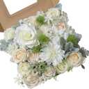 Artificial Flowers Combo Silk Mix Fake Flowers Leaf for DIY Wedding Bouquets Centerpieces Arrangements Party Baby Shower Home Decorations(Milk White)