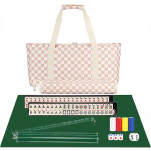 PiPiCat Complete American Mahjong Set, 166 Tiles (30mm) with 31.5x31.5in Mat One-Click Flip Reinforced 18-Inch Rack/Pushers Shockproof Bag & 6 Spare (Grid), 52.5*26*8CM