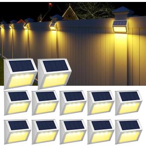 JSOT Solar Deck Lights -12 Pack Solar Fence Lights Waterproof Outdoor Light Fence Post Light for Outside Pool Garden Backyard Patio Yard Wall Stair Step, Warm Light