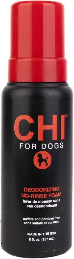 CHI for Dogs Deodorizing Waterless Foam Wash, No-Rinse Dry Shampoo for Dogs to Help Control Odor, Sulfate and Paraben Free, Waterless Pet Grooming, Pump Bottle, Made in The USA, 8 Fl Oz
