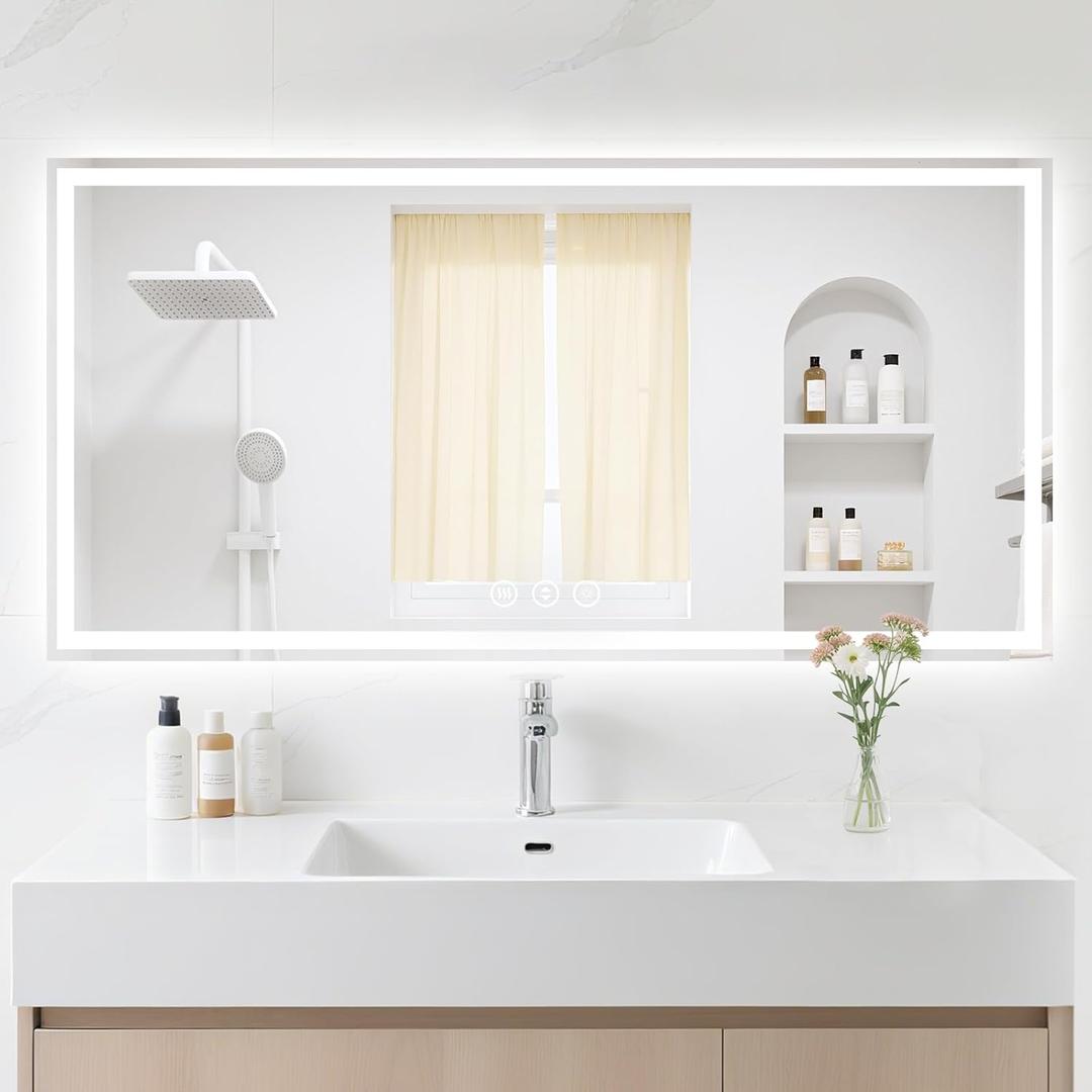 48X24 LED Bathroom Mirror with Lights, Anti-Fog, Backlit + Front Lit (CRI>90), Lighted Bathroom Vanity Mirror for Wall, Memory Function, Dimmable, Tempered Glass, Shatter-Proof