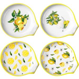 WILLBOND 4 Pcs Ceramic Spoon Rest for Stove Top Cute Lemon Tea Spoon Rest Kitchen Decor Farmhouse Housewarming Gifts Cooking Utensil Holder for Kitchen Counter Decoration