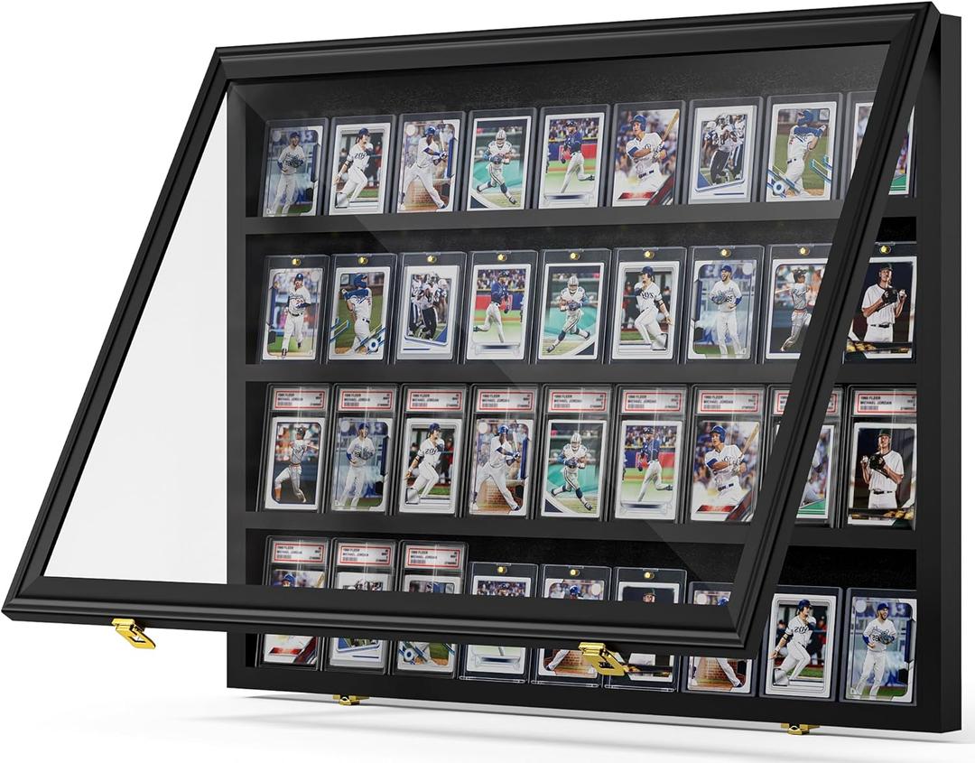 Mlikero Baseball Card Display Case, 36 Graded Card Display Frame Lockable, Trading Card Display with UV Protection Sports Card Display Case for Baseball Cards, Football Cards, Sports Cards