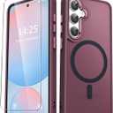 for Samsung Galaxy S25+ Plus Case, Matte Magnetic Phone Case with 1 Screen Protector, Support for Magsafe, Translucent Frosted Shockproof Protective Cover for Samsung Galaxy S25+ Plus, Wine Red
