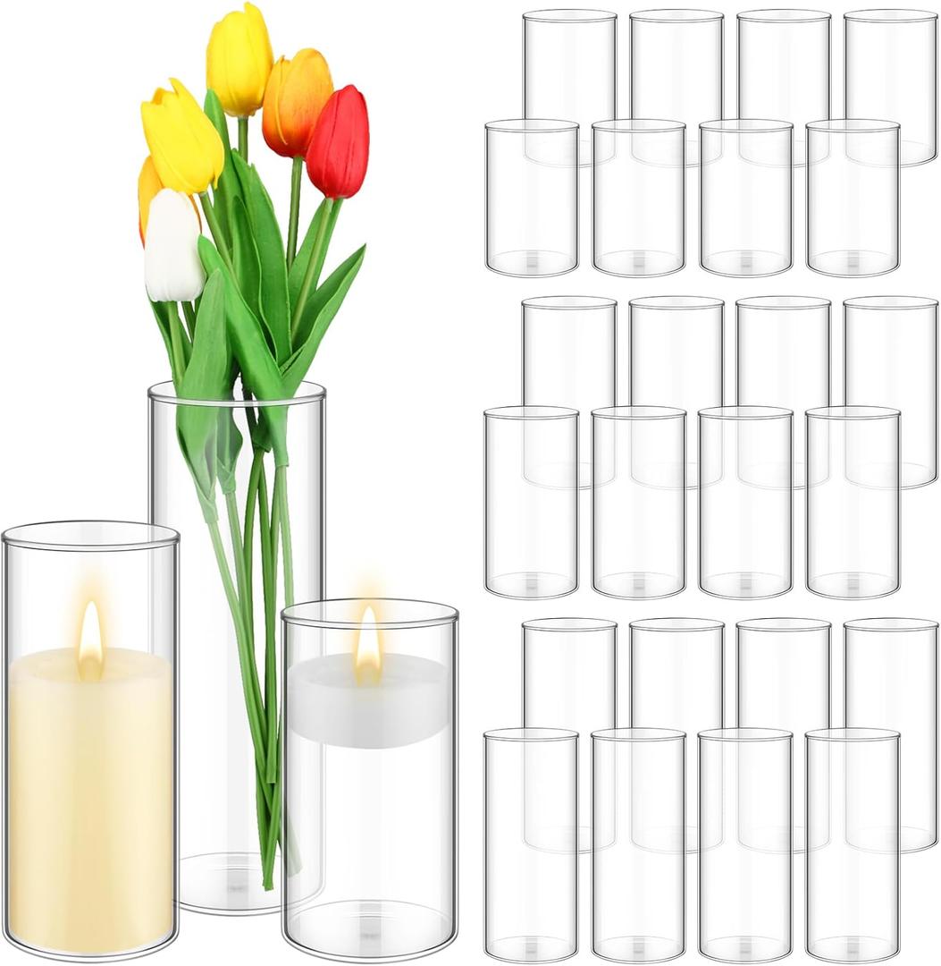 Zopeal 24 Pcs Cylinder Glass Vases Bulk 6" 8" 10" Clear Glass Cylinder Vases for Flowers, Floating Candles, Wedding Table Centerpieces, Party Home Decor(6, 8, 10 Inch)