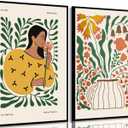 Kyiyhzp 2pcs Boho Floral Canvas Wall Art Black Girl Flowers Wall Decor Pictures Abstract Plant Prints Painting for gallery living room bedroom Wall Decoration 12x16in Poster