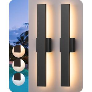 EDISHINE 23.6" Modern Outdoor Wall Lights, 3CCT & 10%-100% Dimmable, IP65 Waterproof, LED Exterior Lighting Fixtures, Linear Outdoor Wall Sconce for Porch, Patio, 2 Pack, Black