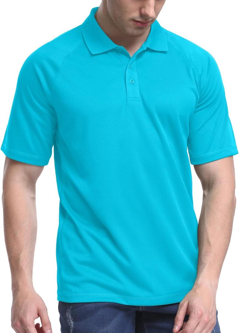 TIHEEN Golf Shirts for Men,Short Sleeve Moisture Wicking Proformance Big & Tall Polo Shirts (Blue)