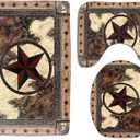 Western Texas Bath Rug Set 3 Piece Bathroom Contour Rugs Combo, Soft Bath Shower Mat and U-Shaped Toilet Floor Rug