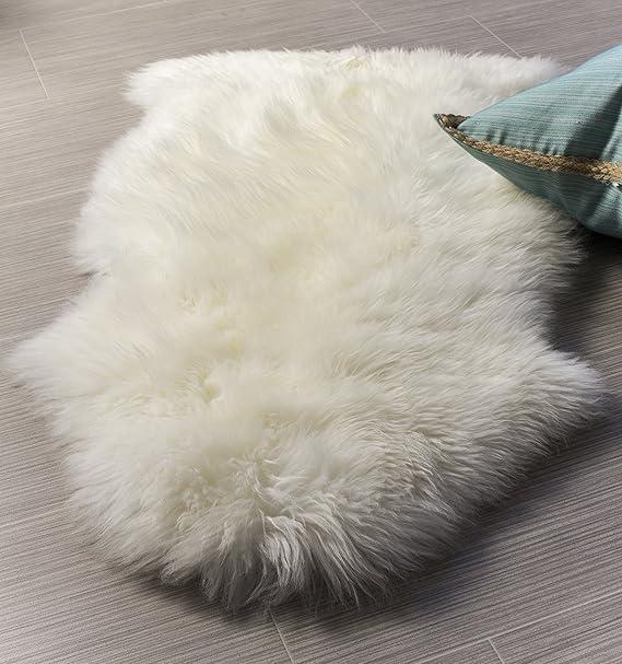 Premium Genuine Fur Sheepskin Rug - Real N.Z. 100% Sheepskin Natural Luxury Fluffy Lambskin Fur Area Rug - Seat Cover for Sofa Chair and Bedroom - Natural Creamy White Wool 2x5