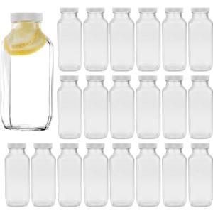 Vintage Water Bottles,Glass Drinking Bottles 16oz,Clear Beverage Bottle 500ml With Lids For Kombucha,Tea,Glass Bottles For Homemade Drinks,Travel Reusable Juicing Milk Bottle,20 Pack (White)