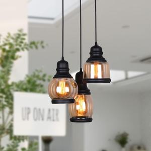 Farmhouse Pendant Lights Kitchen Island, Kitchen Light Fixtures, Vintage Dining Room Light Fixture with 3 E26 Bulb Sockets, Black Metal and Glass Jar Chandelier, Ceiling Pendant Light Fixtures