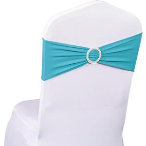 Pack of 50 Spandex Turquoise Chair Sashes for Wedding Teal Chair Bows Sashes Chairs Bands Buckles Fitting Birthday Party Anniversary Events Ceremony Bridal Baby Shower Decorations