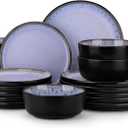 vancasso Plates and Bowls Sets, 18 Pieces Stoneware Dinnerware Sets for 6, Kitchen Dish Set Mircowave and Dishwasher Safe Dinner Set Ceramic Dishware, Light Purple, Series AMBER