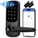 Smart Door Handle with Lock, Upgraded Keypad Fingerprint Door Locks, Keyless Entry Door Lock, Biometric Smart Locks, Electronic Door Lock Deadbolt for Front Exterior Interior Door (Matte Black)