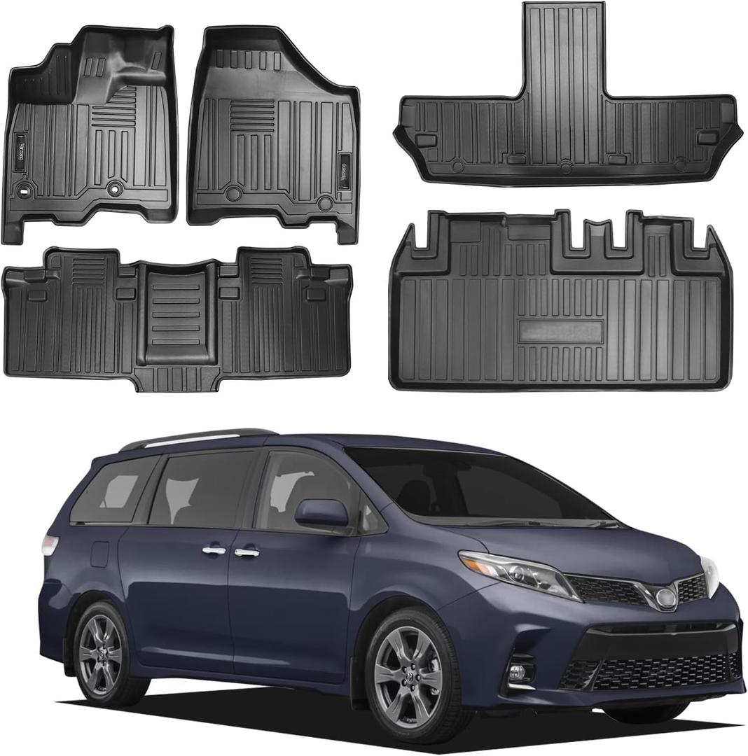 Vanseno Compatible for 2011-2020 Toyota Sienna 7 Seat Floor Mats and Cargo Liner Trunk Liner All Weather TPE Floor Liner for 2011 2012 2013 2014 2015 2016 2017 2018 2019 2020 Toyota Sienna Accessories