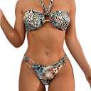 SweatyRocks Women's Leopard Print High Cut Halter Bikini Set Two Piece Swimsuit Swimwear, Size S