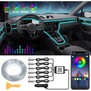 Interior Car LED Strip Lights, RGB 6 in 1 Ambient Lighting Kits with 315 inches Fiber Optic, 16 Million Colors APP Wireless Control Car Neon Lights, with Music Sync Function