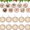 Wonderjune Round Picture Frames Wooden Christmas Picture Frame Ornaments for Christmas Tree Hanging Photo Ornaments Using My Own Photos(Khaki,Classic) (Brown and Beige)